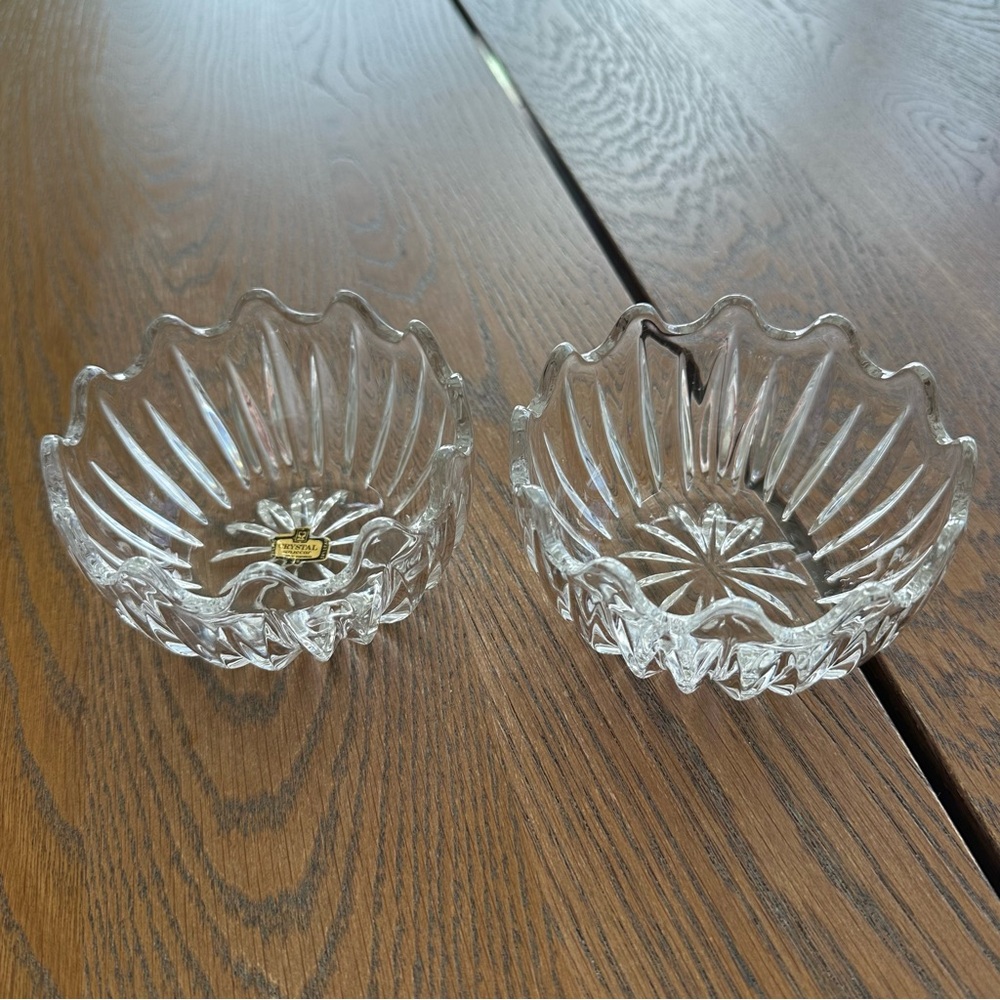 Zajecar Lead Crystal Trinket Votive Decorative Bowl Candy Dish Pair Vintage - Picture 5 of 11
